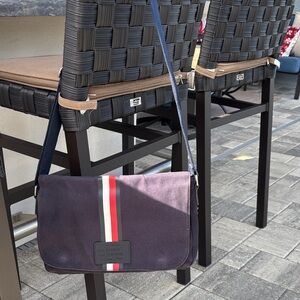 Stylish Navy Crossbody Bag with Red and White Stripe